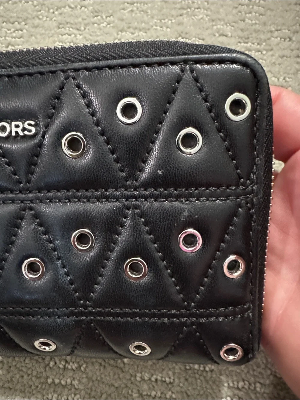 Michael Kors Black Quilted Zip Phone Wallet with Grommet Accents